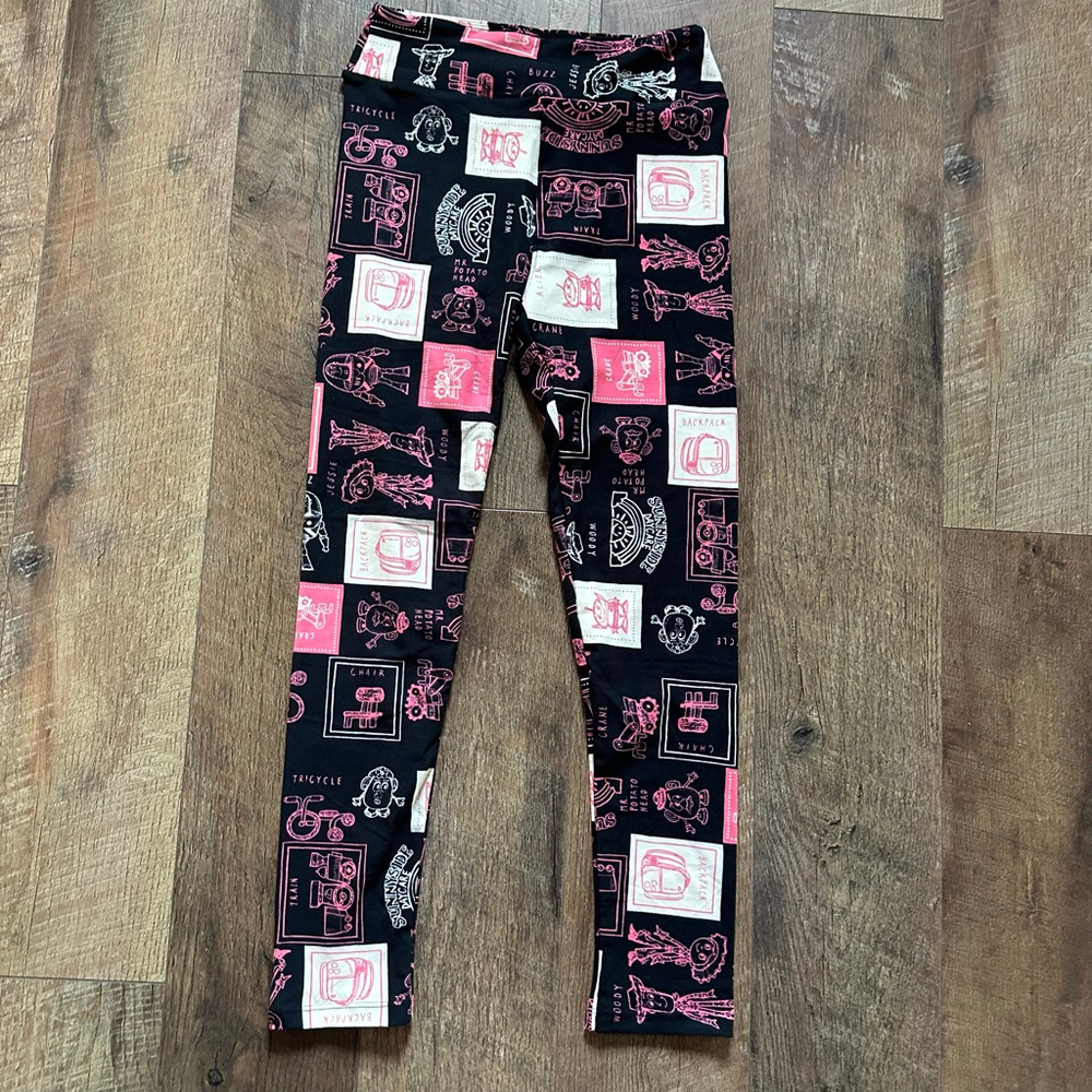 Girls LuLaRoe Pink Belle & Black Toy Story Leggings set 2 - Picture 9 of 14